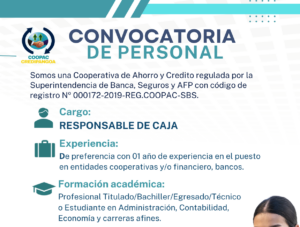 CONVOCATORIA LABORAL – RESPONSABLE DE CAJA
