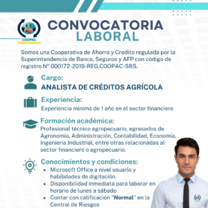 CONVOCATORIA LABORAL – ANALISTA DE CRÉDITOS AGRÍCOLA